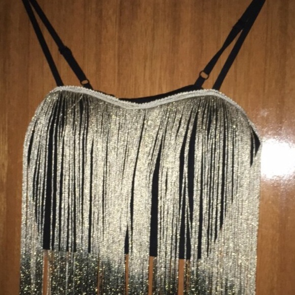 Parisian collection black crop top w/ gold strings - Picture 1 of 3